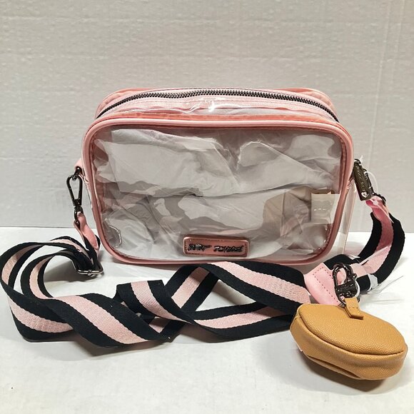 Betsey Johnson XOCHEER Kitsch Football Clear Stadium Bag Web Strap & Coinpurse - Picture 2 of 4